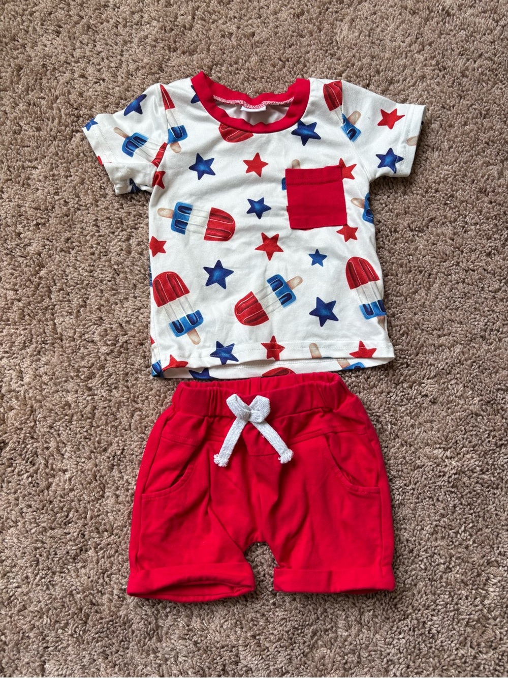 Red & White Popsicle Star Two-Piece Infant Set: 0-6 Months